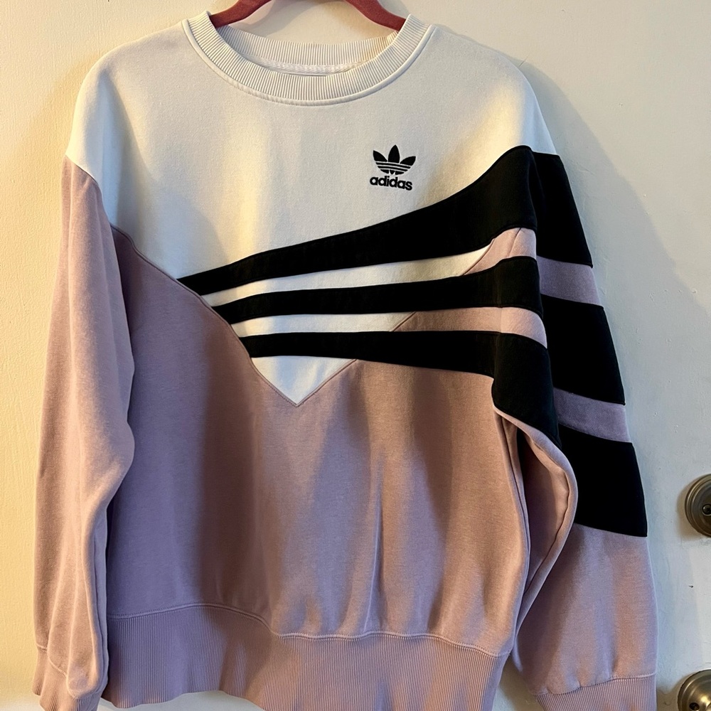 Adidas Pullover Sweatshirt  Sz XS- Purple 3 Stripe Lavender Black- White